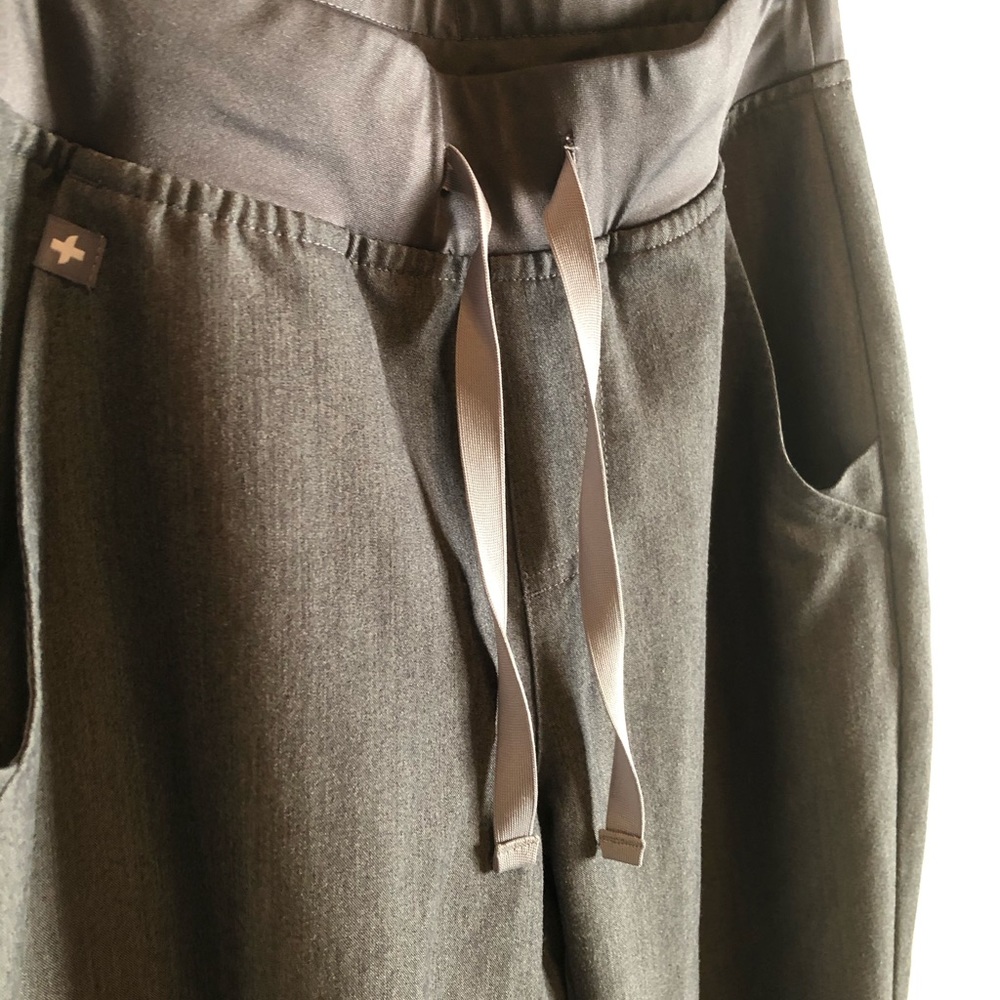 Figs Olive Green Scrub Pants with Gray Drawstrings